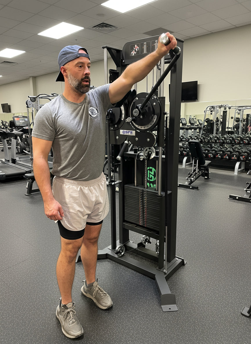 Selectorized Standing Multi-Flight Shoulder Raise w/ 250lb weight stack (New)