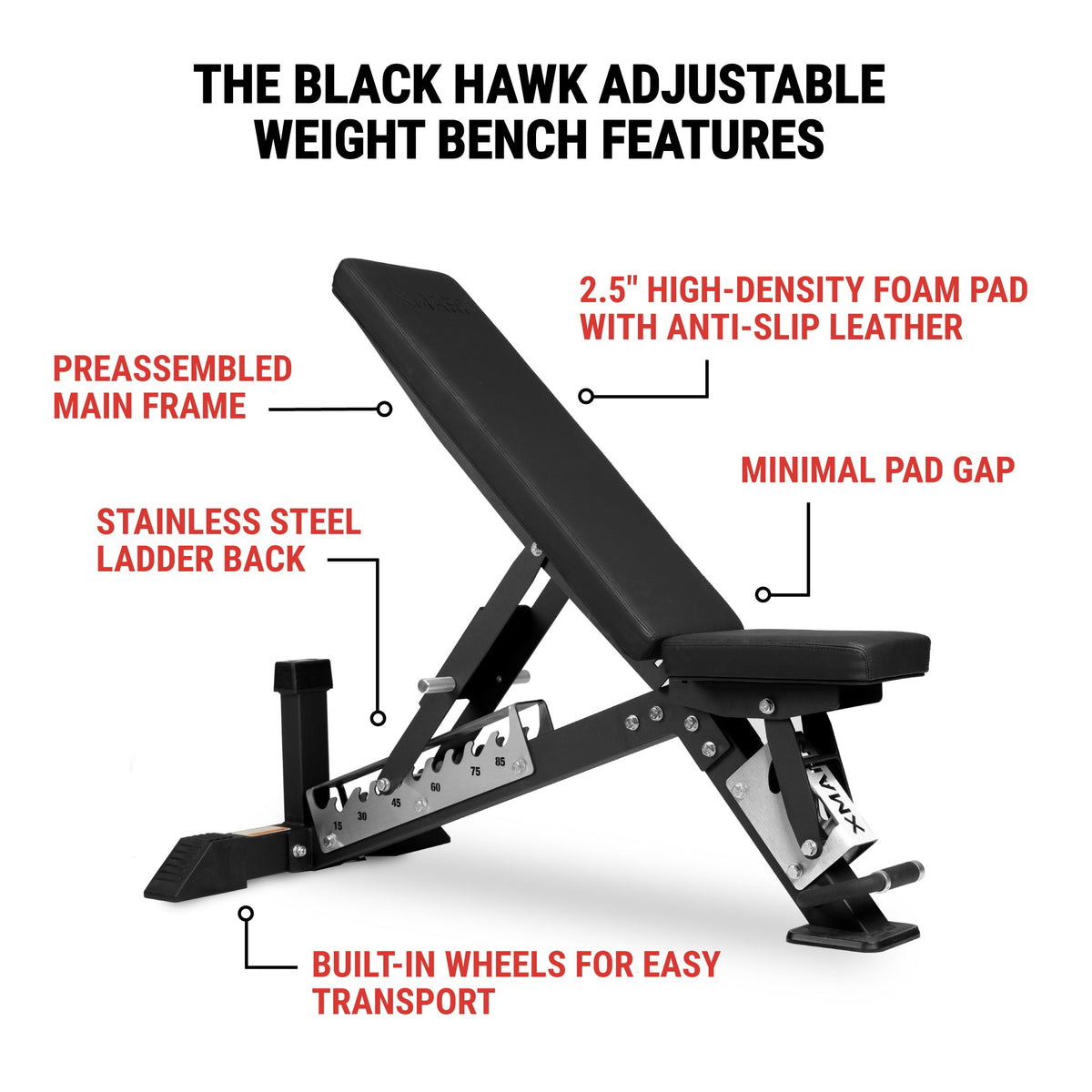 Black Hawk Commercial Adjustable Weight Bench (Pre-assembled)