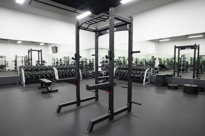 SFE Commercial Squat Rack w/ Safety Bars, J-Hooks & Weight Storage (New)