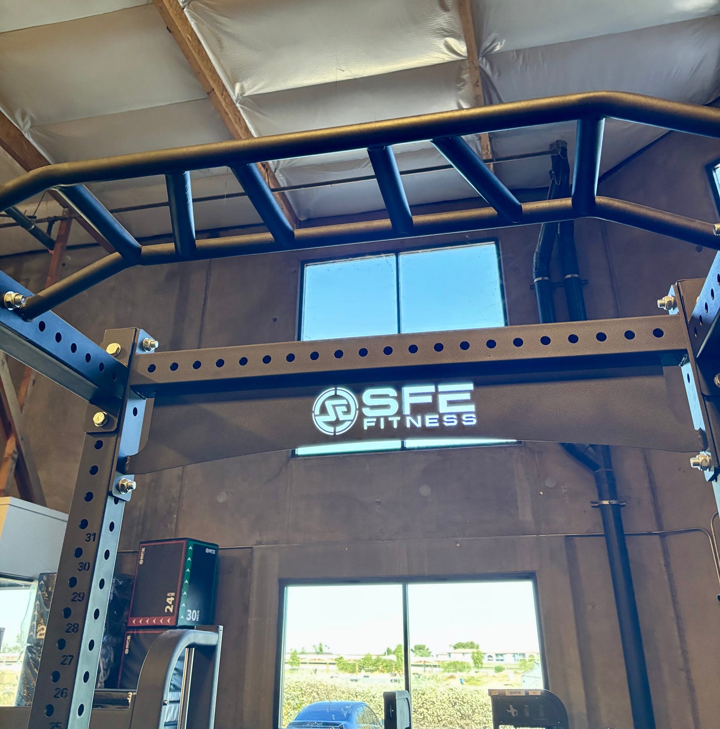SFE Commercial Squat Rack w/ Safety Bars, J-Hooks & Weight Storage (New)