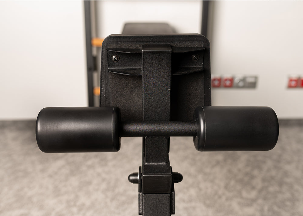 The 733B — pull-up bar, dip station, and bench on one wall.